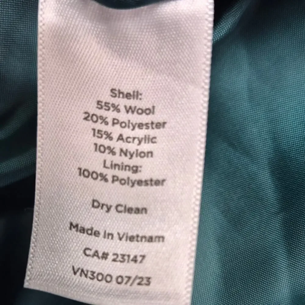 Talbots Green Wool Boucle Tweed Mock Neck Coat Fully Lined Sz S